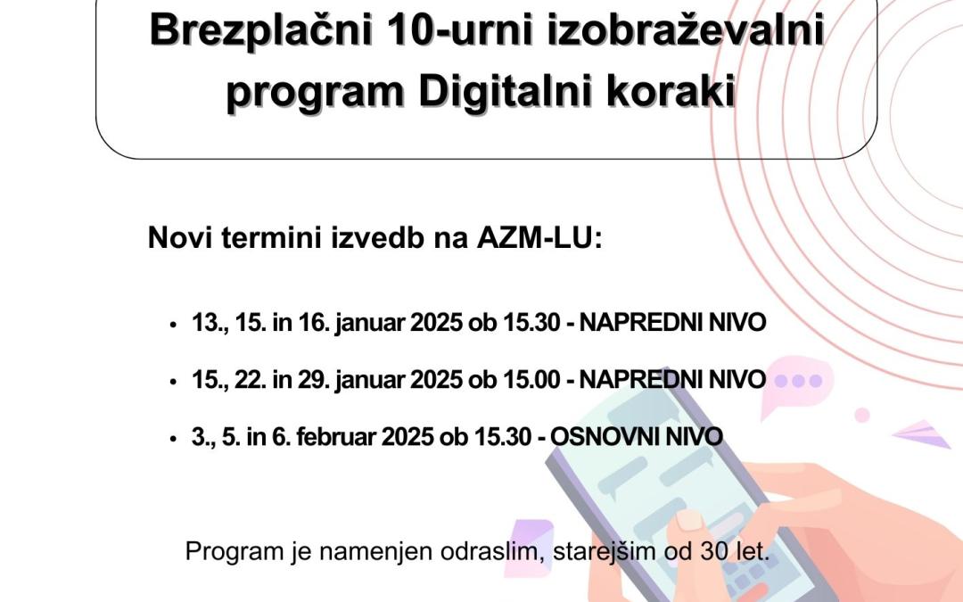 Brezplačno izobraževanje Digitalni koraki – novi termini izvedb